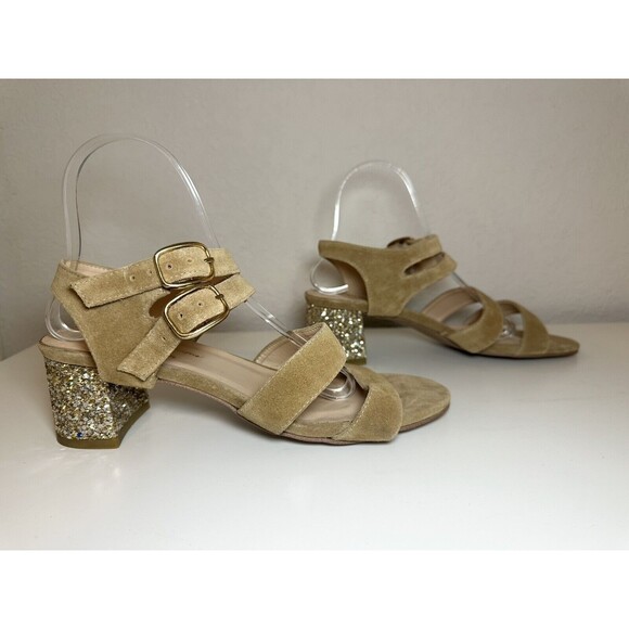 For Love & Lemons x Marais Jardin Camel Tan Sparkly Block Heel Women's SIZE 10 - Picture 3 of 10